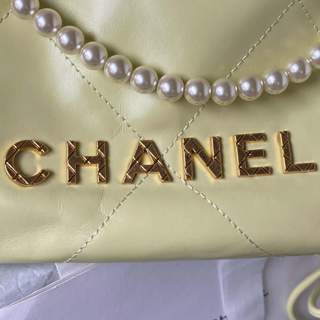 Chanel AS3980 22 Mini Handbag Shiny Calfskin & Gold-Tone Metal Yellow