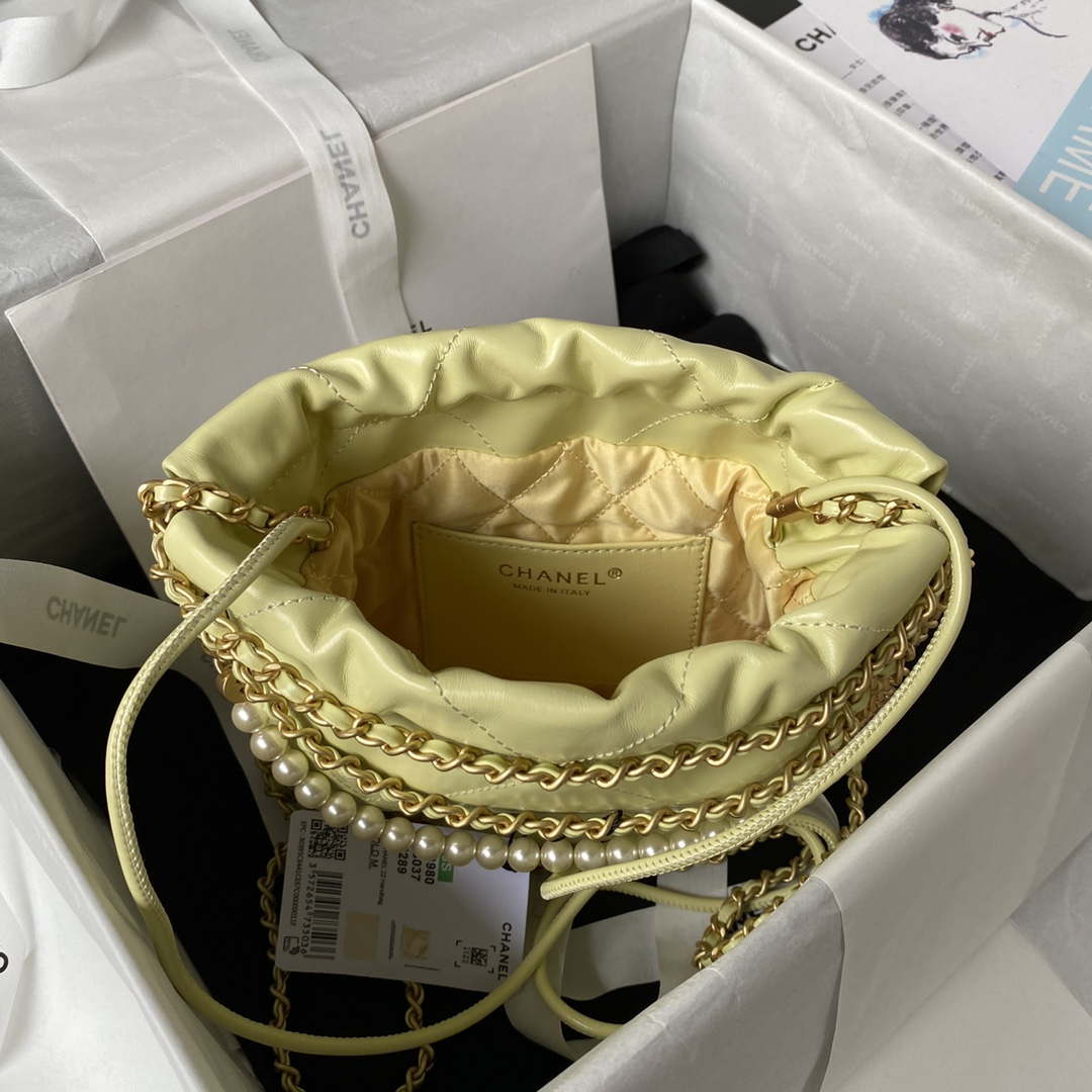 Chanel AS3980 22 Mini Handbag Shiny Calfskin & Gold-Tone Metal Yellow - Default Title - View 6
