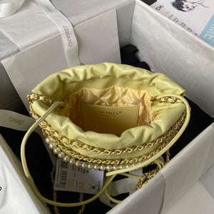 Chanel AS3980 22 Mini Handbag Shiny Calfskin & Gold-Tone Metal Yellow - Default Title - View 6