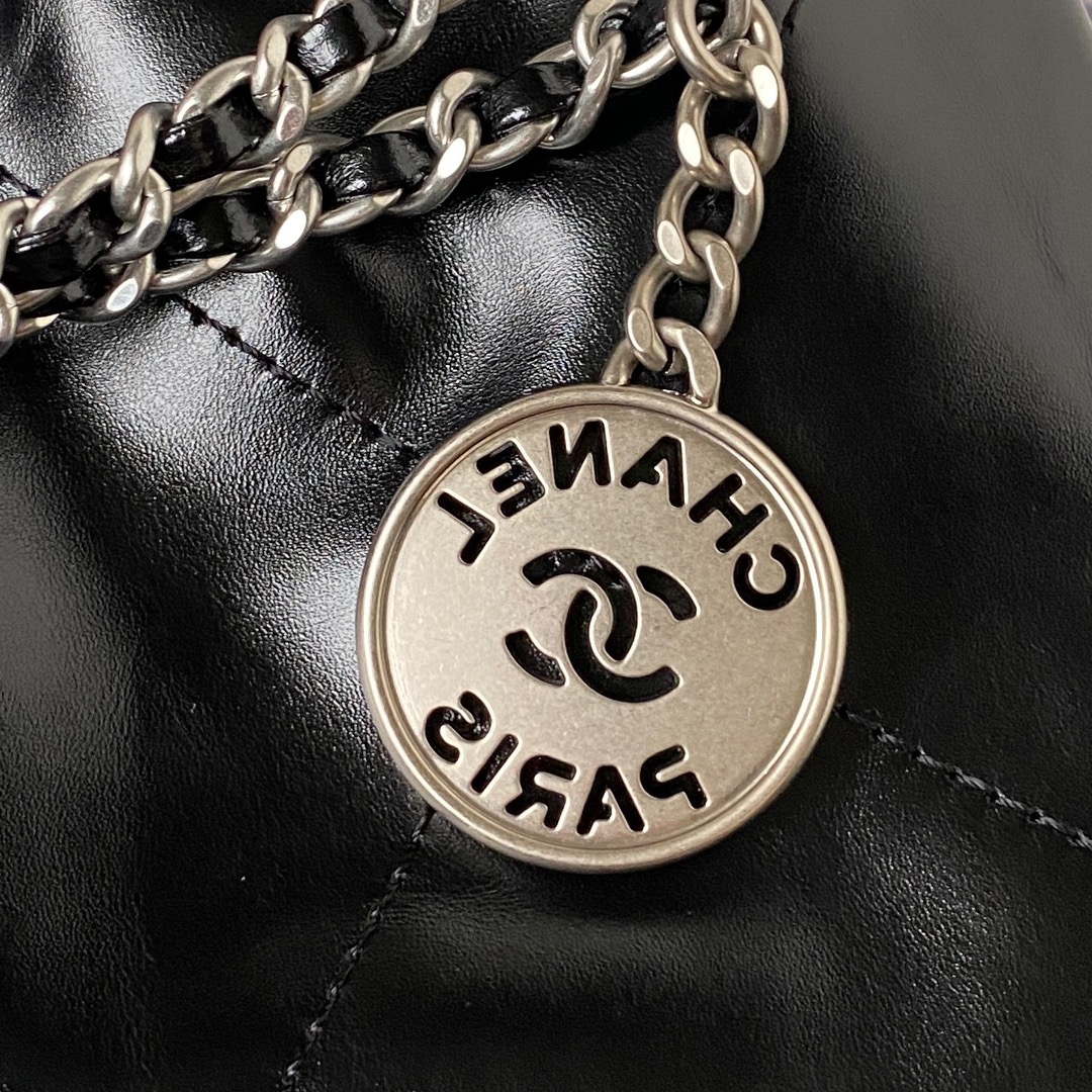 Chanel AS3980 22 Mini Handbag Shiny Calfskin & Silver-Tone Metal Black - Default Title - View 3