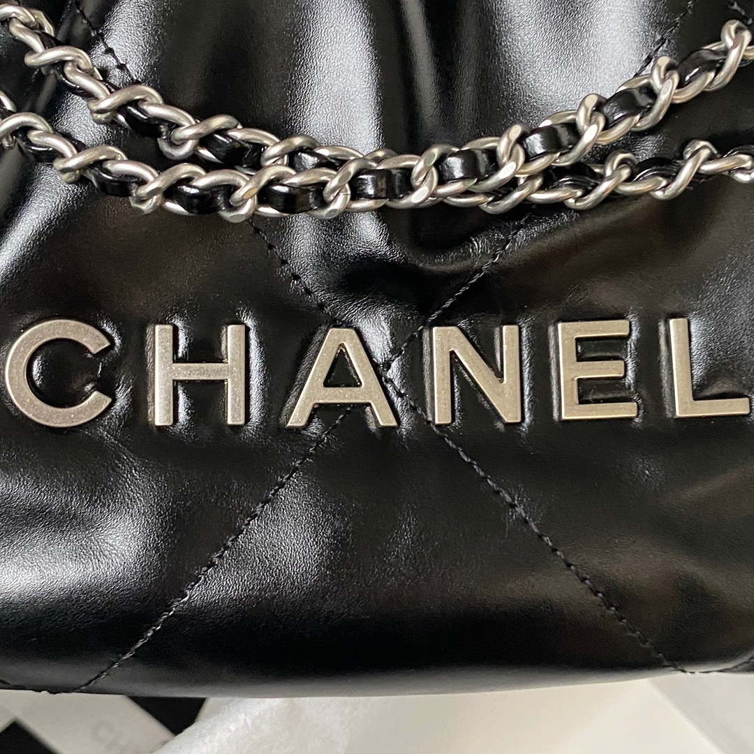 Chanel AS3980 22 Mini Handbag Shiny Calfskin & Silver-Tone Metal Black - Default Title - View 4