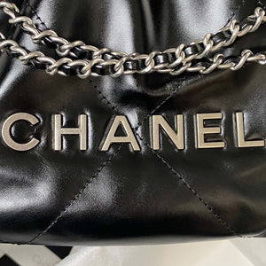 Chanel AS3980 22 Mini Handbag Shiny Calfskin & Silver-Tone Metal Black - Default Title - View 4