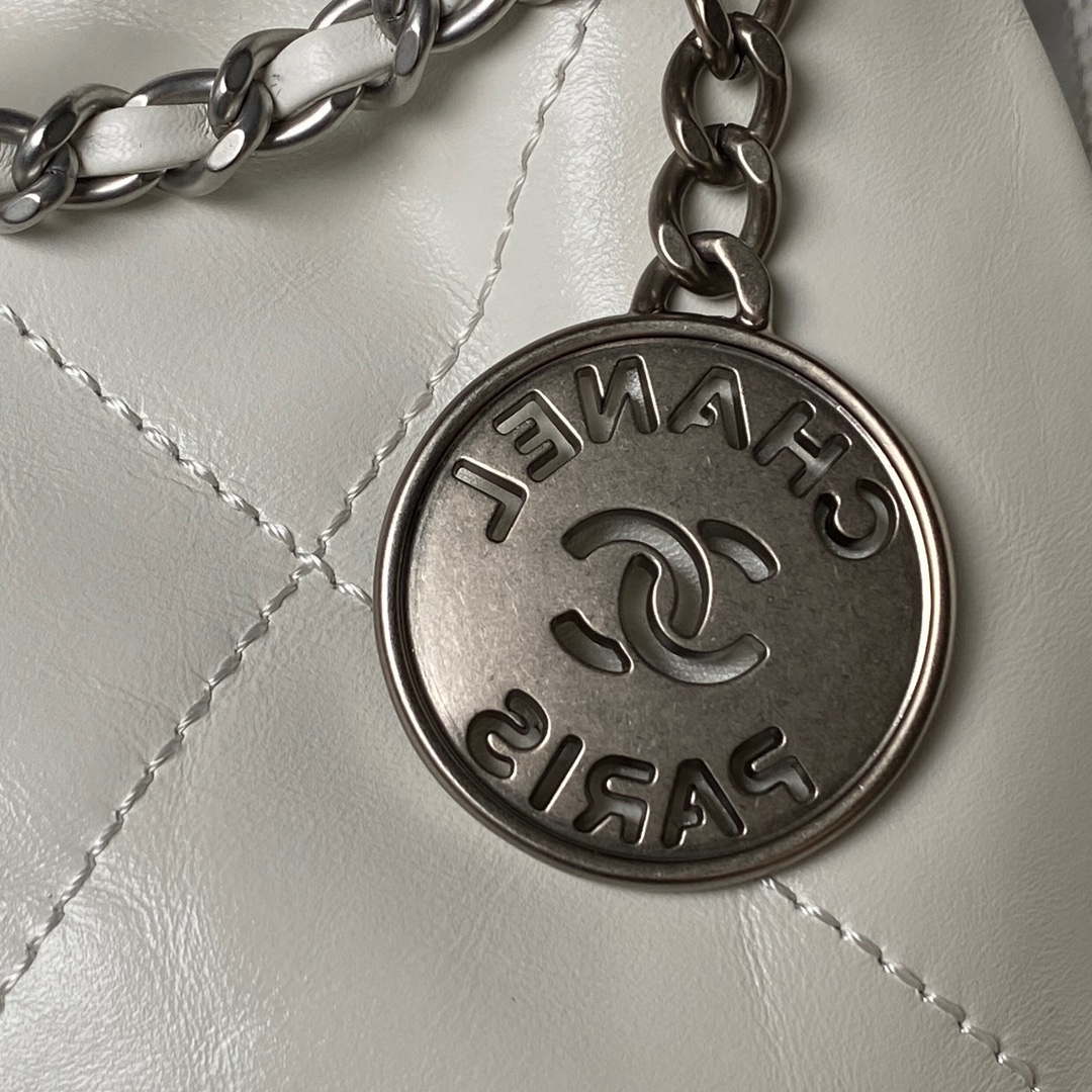 Chanel AS3980 22 Mini Handbag Shiny Calfskin & Silver-Tone Metal White - Default Title - View 4