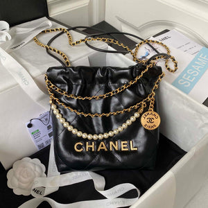 Chanel AS3980 22 Mini Handbag Shiny Crumpled Calfskin & Gold-Tone Metal Black - Default Title - View 1