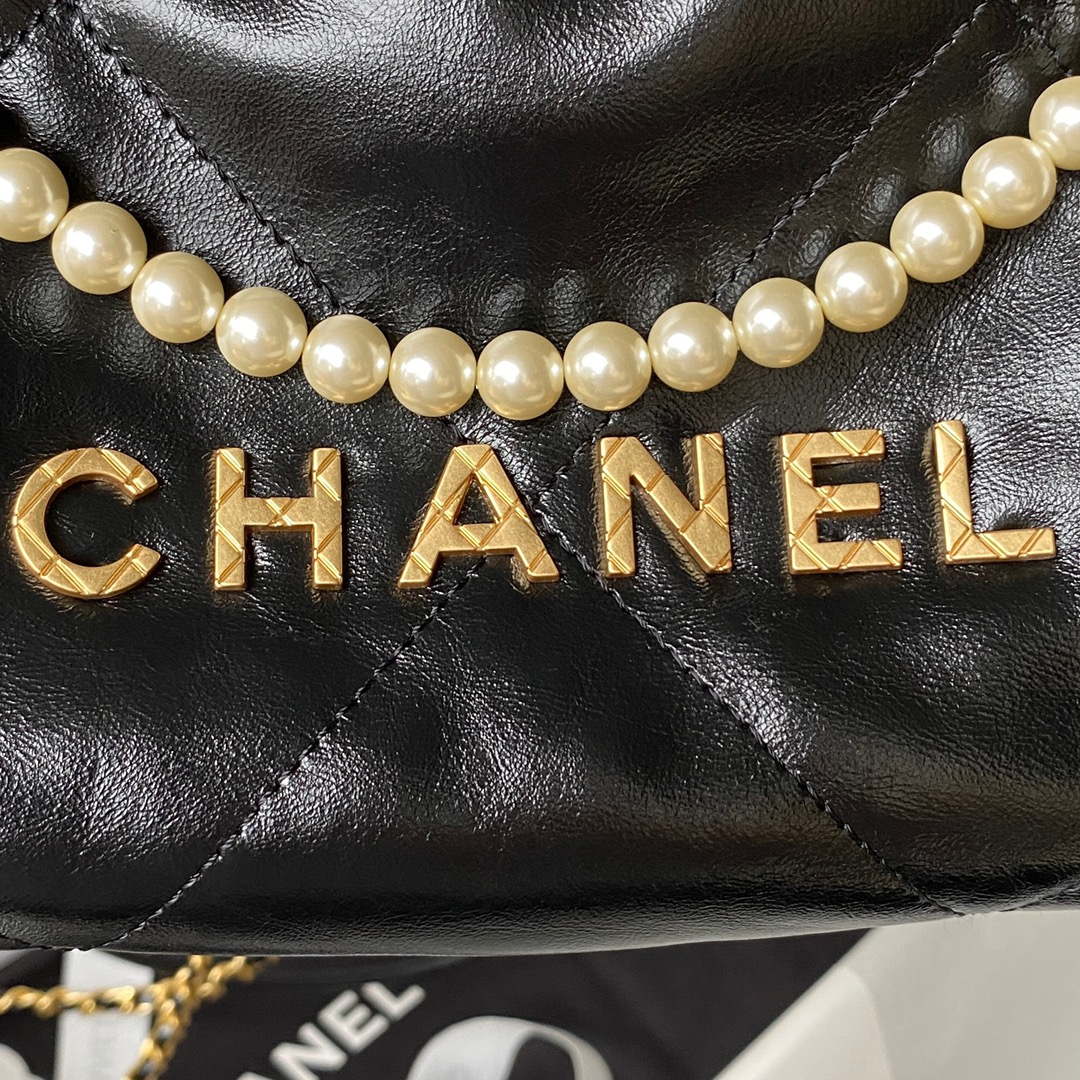 Chanel AS3980 22 Mini Handbag Shiny Crumpled Calfskin & Gold-Tone Metal Black - Default Title - View 3