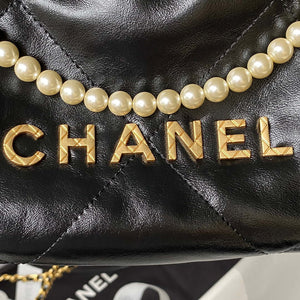 Chanel AS3980 22 Mini Handbag Shiny Crumpled Calfskin & Gold-Tone Metal Black - Default Title - View 3