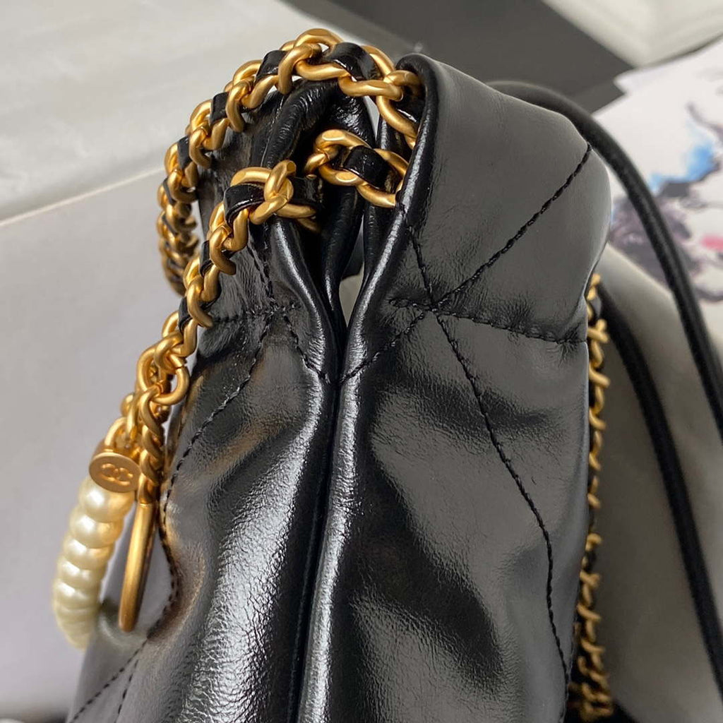 Chanel AS3980 22 Mini Handbag Shiny Crumpled Calfskin & Gold-Tone Metal Black