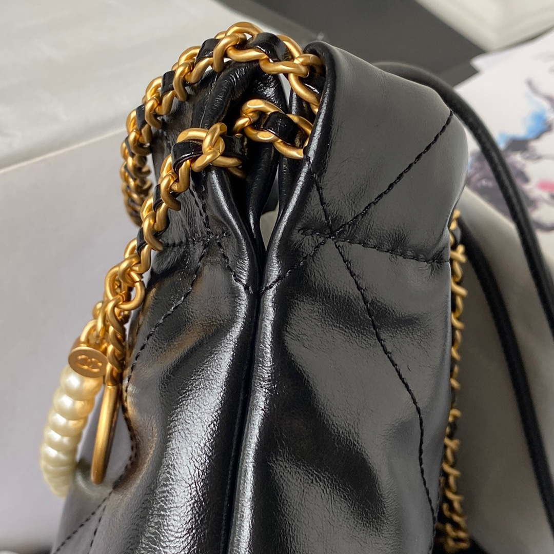 Chanel AS3980 22 Mini Handbag Shiny Crumpled Calfskin & Gold-Tone Metal Black - Default Title - View 5