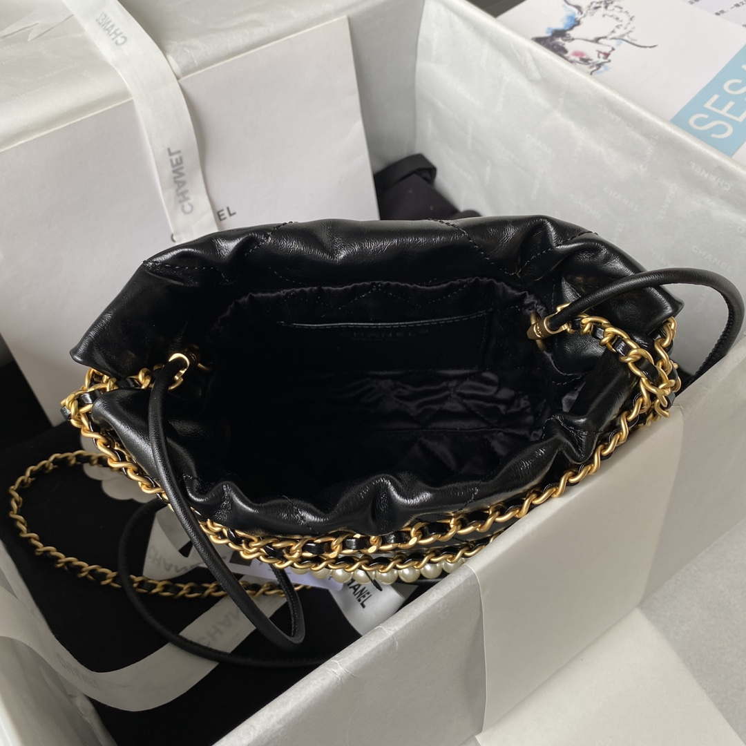 Chanel AS3980 22 Mini Handbag Shiny Crumpled Calfskin & Gold-Tone Metal Black - Default Title - View 6
