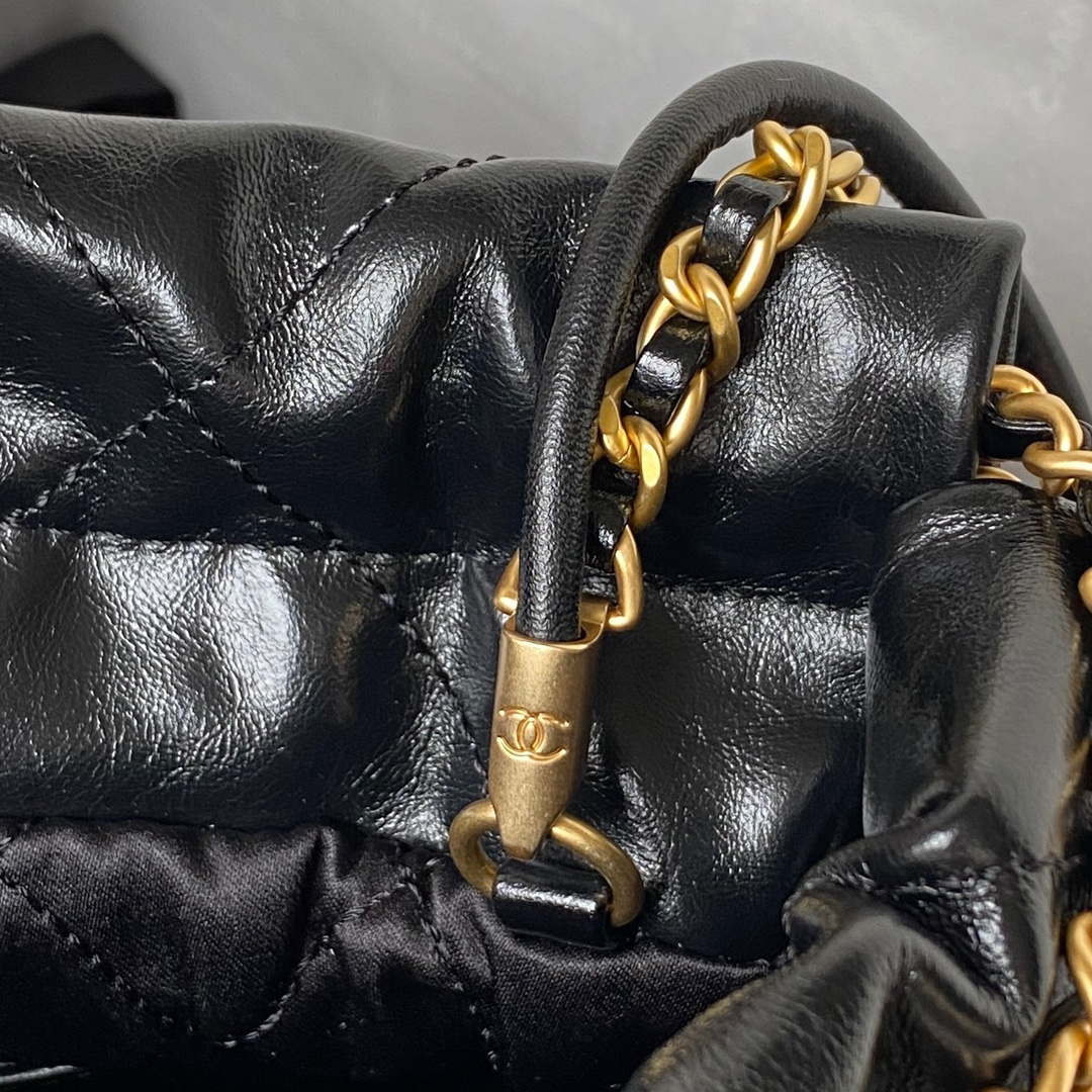 Chanel AS3980 22 Mini Handbag Shiny Crumpled Calfskin & Gold-Tone Metal Black