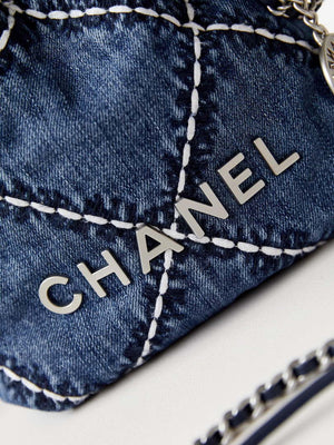 Chanel AS3980 22 Mini Handbag Silver-Tone Metal Canvas Blue Denim - Default Title - View 2