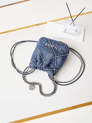 Chanel AS3980 22 Mini Handbag Silver-Tone Metal Canvas Blue Denim - Default Title - View 7