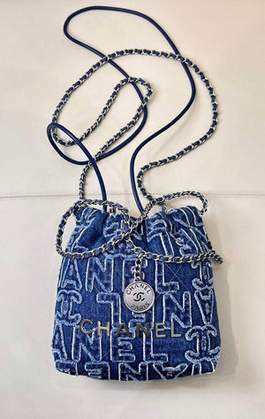 CHANEL AS3980 22 Mini Handbag Washed Denim Blue & Silver-Tone Metal - Default Title - View 1