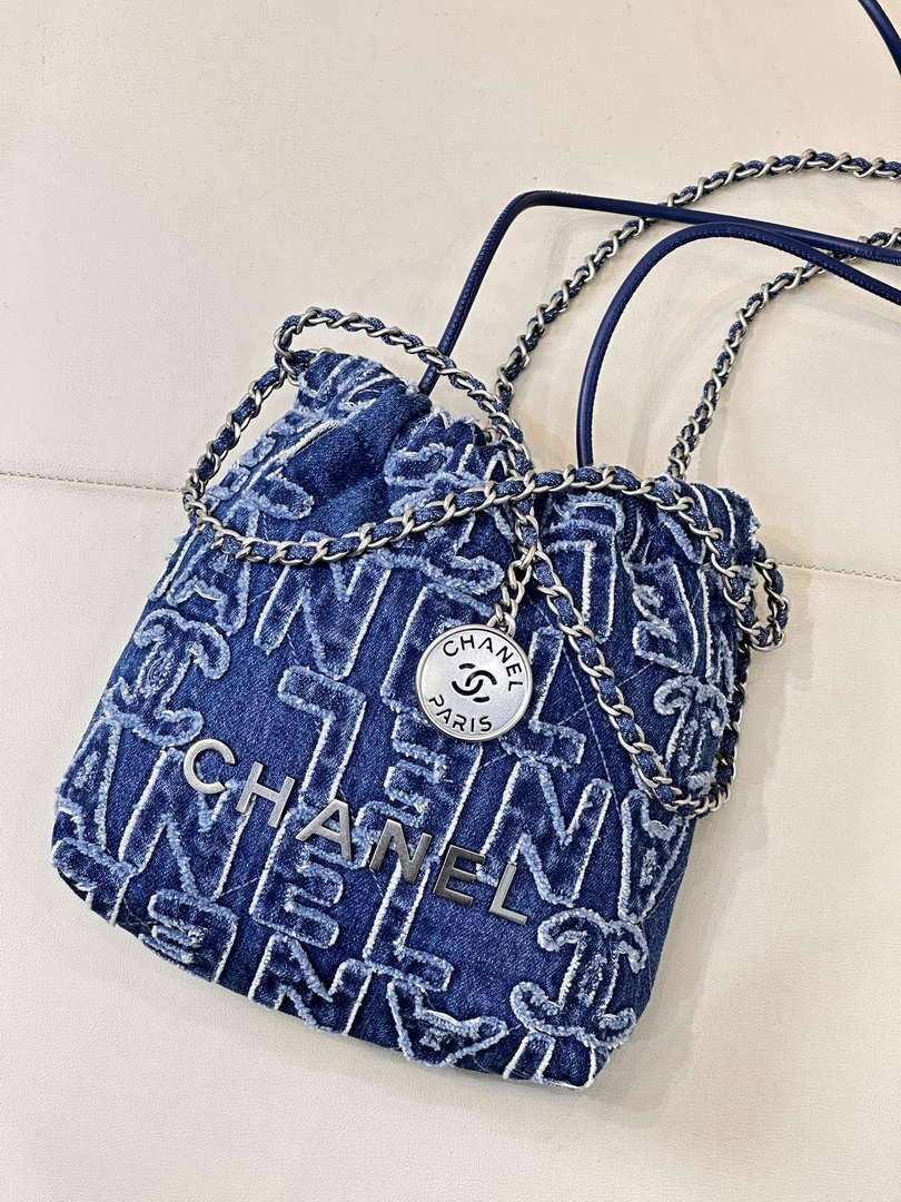 CHANEL AS3980 22 Mini Handbag Washed Denim Blue & Silver-Tone Metal - Default Title - View 3