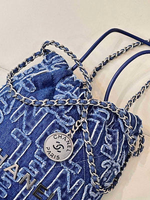 CHANEL AS3980 22 Mini Handbag Washed Denim Blue & Silver-Tone Metal - Default Title - View 4