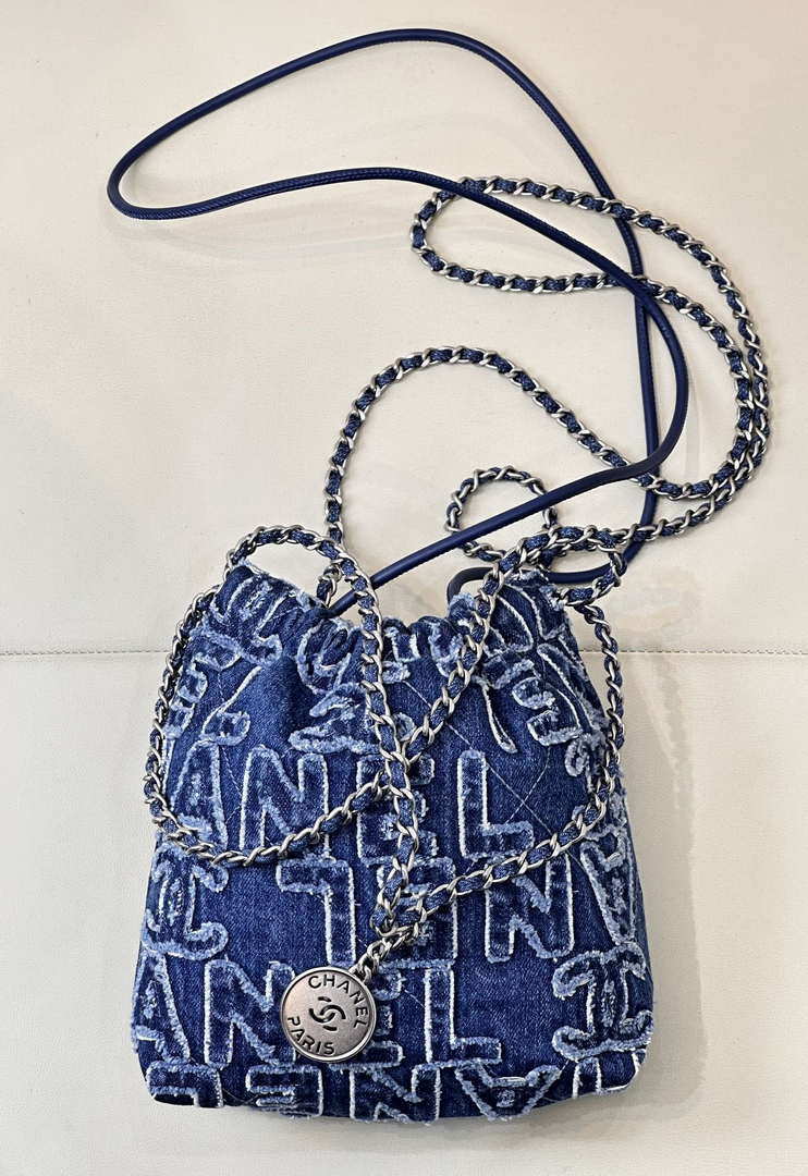 CHANEL AS3980 22 Mini Handbag Washed Denim Blue & Silver-Tone Metal - Default Title - View 7