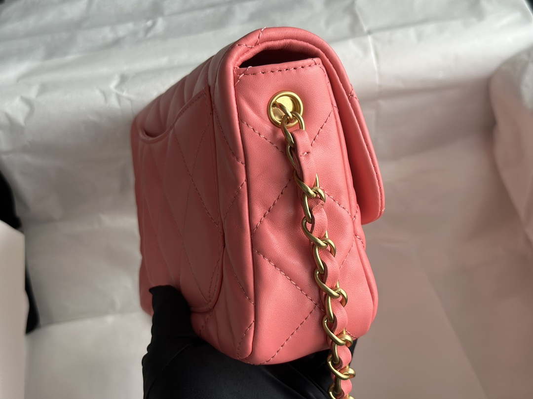 Chanel AS3986 Small Flap Bag Lambskin Plexi & Gold-Tone Meta Pink - Default Title - View 3