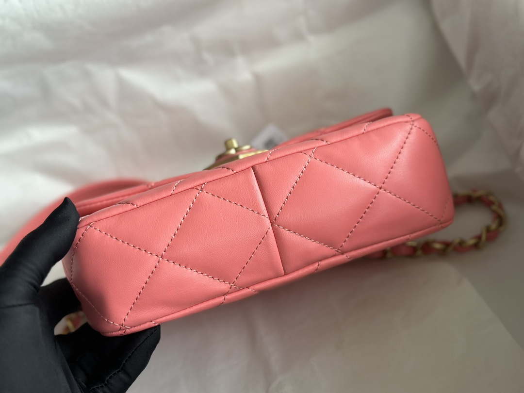 Chanel AS3986 Small Flap Bag Lambskin Plexi & Gold-Tone Meta Pink