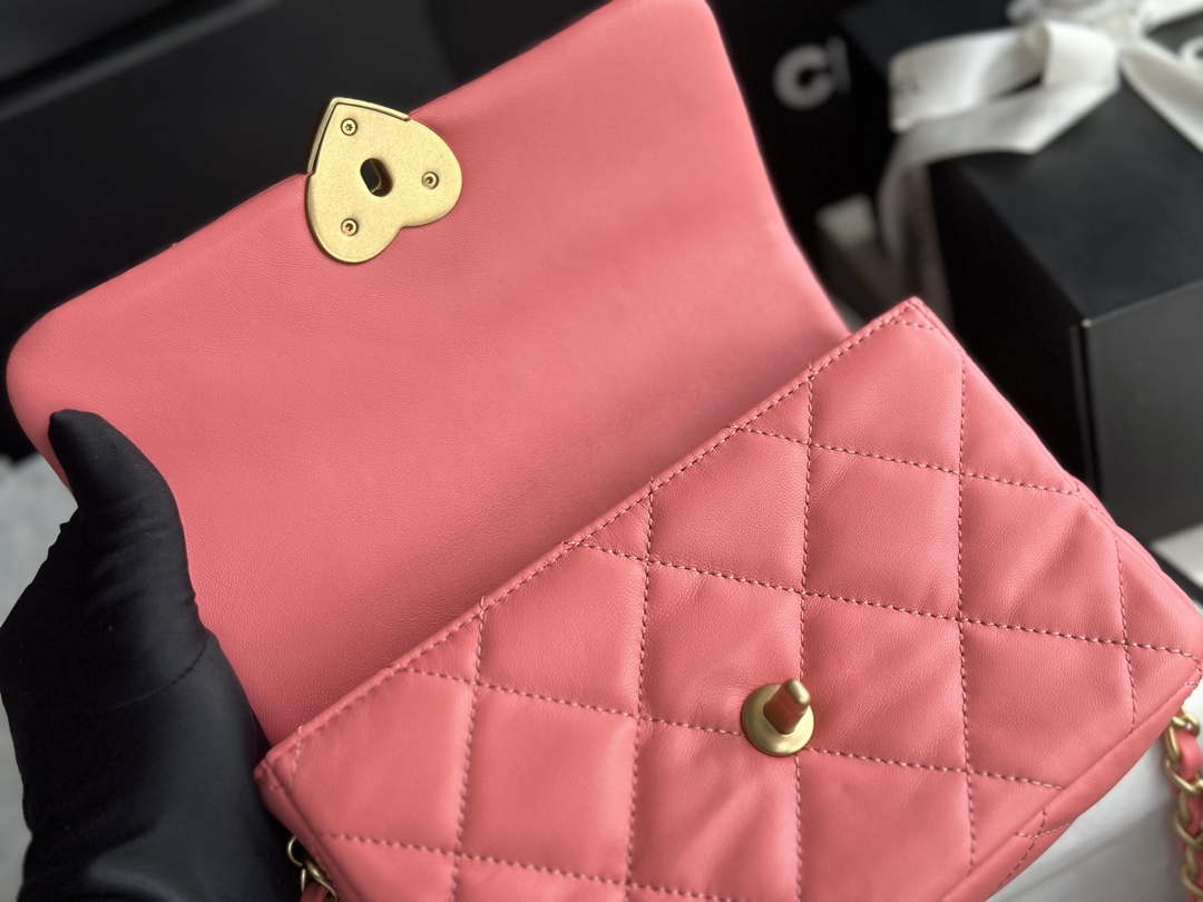 Chanel AS3986 Small Flap Bag Lambskin Plexi & Gold-Tone Meta Pink - Default Title - View 7