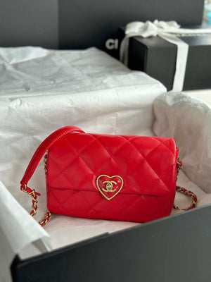 Chanel AS3986 Small Flap Bag Lambskin Plexi & Gold-Tone Meta Red - Default Title - View 1
