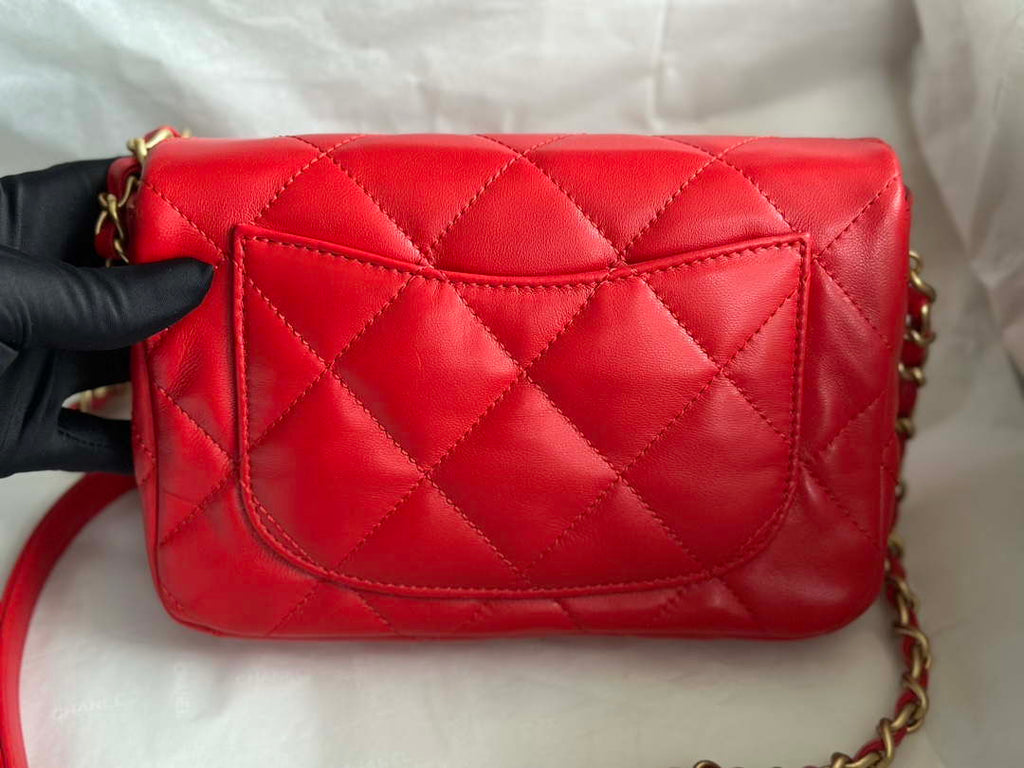 Chanel AS3986 Small Flap Bag Lambskin Plexi & Gold-Tone Meta Red
