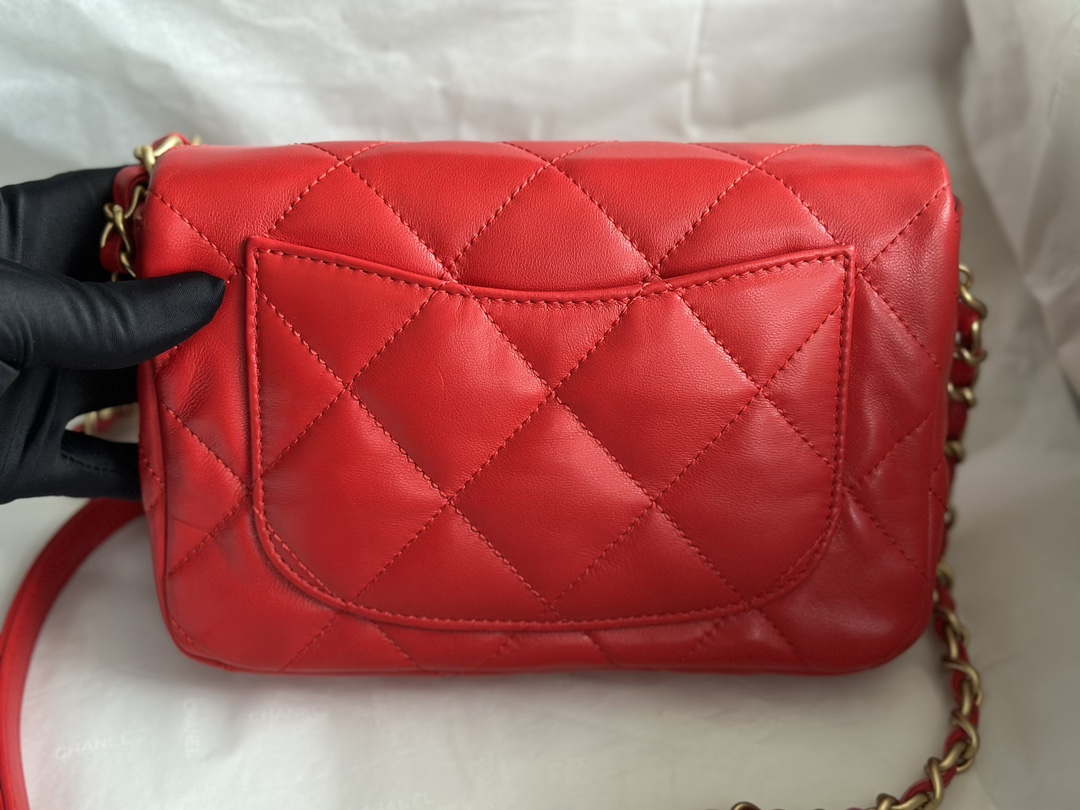 Chanel AS3986 Small Flap Bag Lambskin Plexi & Gold-Tone Meta Red - Default Title - View 4