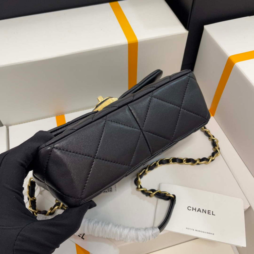 Chanel AS3986 Small Flap Bag Lambskin Plexi & Gold-Tone Metal Black
