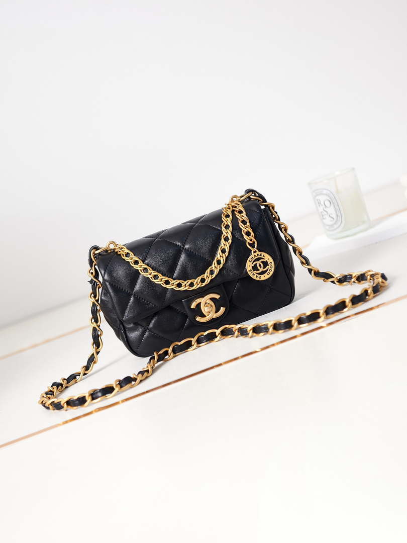 Chanel AS4012 Small Flap Lambskin Bag Black Gold - Default Title - View 1