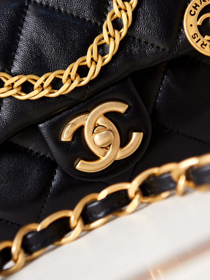 Chanel AS4012 Small Flap Lambskin Bag Black Gold - Default Title - View 2