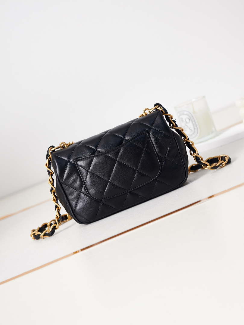 Chanel AS4012 Small Flap Lambskin Bag Black Gold - Default Title - View 5