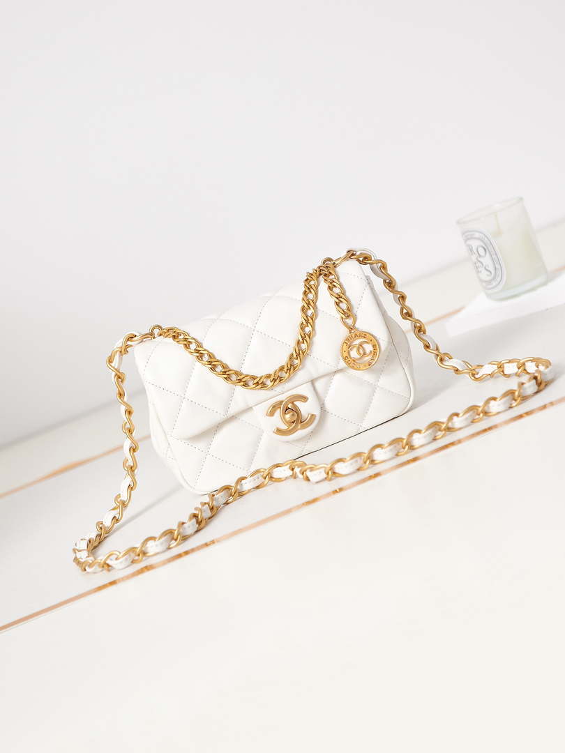 Chanel AS4012 Small Flap Lambskin Bag White - Default Title - View 1