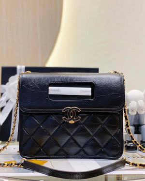 Chanel AS4025 Mini Flap bag with top handle calfskin gold tone metal Black - Default Title - View 1