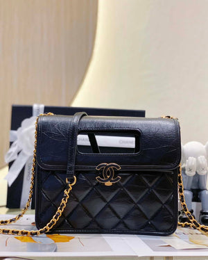 Chanel AS4025 Mini Flap bag with top handle calfskin gold tone metal Black - Default Title - View 2
