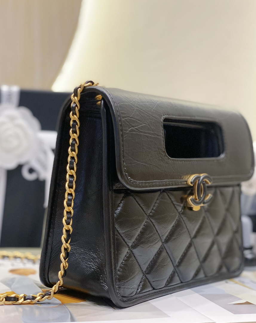 Chanel AS4025 Mini Flap bag with top handle calfskin gold tone metal Black - Default Title - View 4