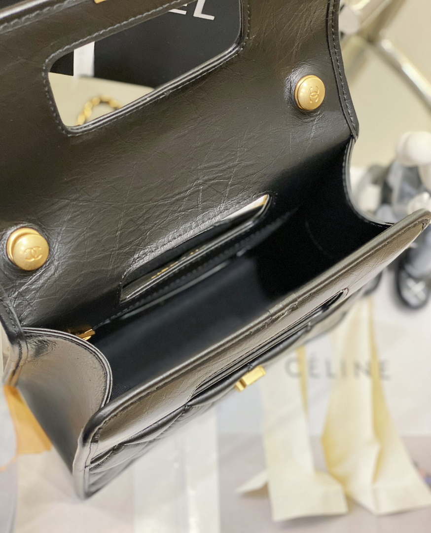 Chanel AS4025 Mini Flap bag with top handle calfskin gold tone metal Black