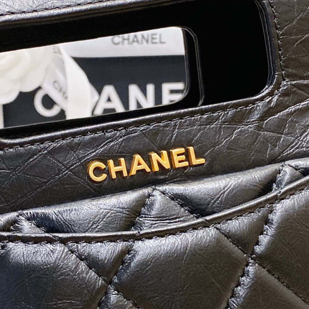 Chanel AS4025 Mini Flap bag with top handle calfskin gold tone metal Black
