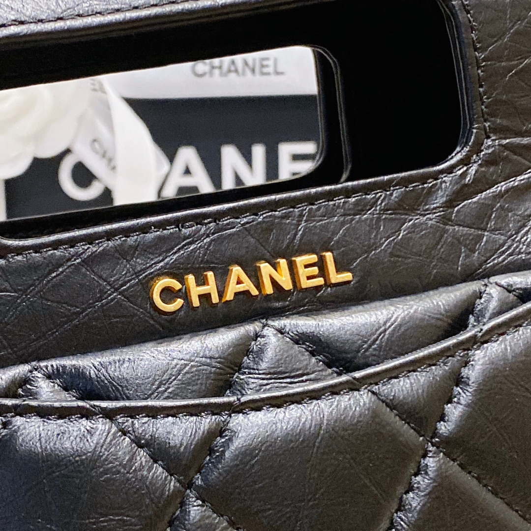 Chanel AS4025 Mini Flap bag with top handle calfskin gold tone metal Black