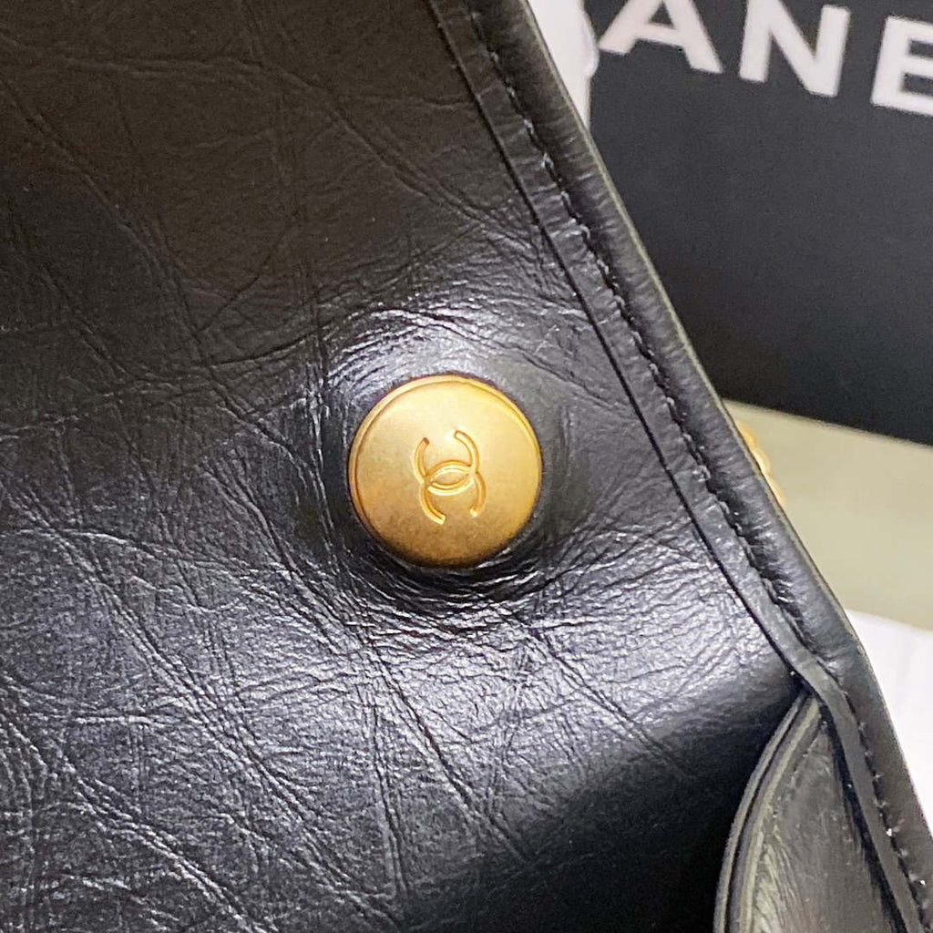 Chanel AS4025 Mini Flap bag with top handle calfskin gold tone metal Black