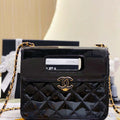 Chanel AS4025 Mini Flap bag with top handle patent calfskin gold tone metal Black - Default Title - View 1