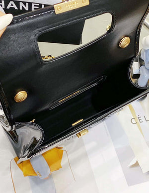 Chanel AS4025 Mini Flap bag with top handle patent calfskin gold tone metal Black - Default Title - View 4