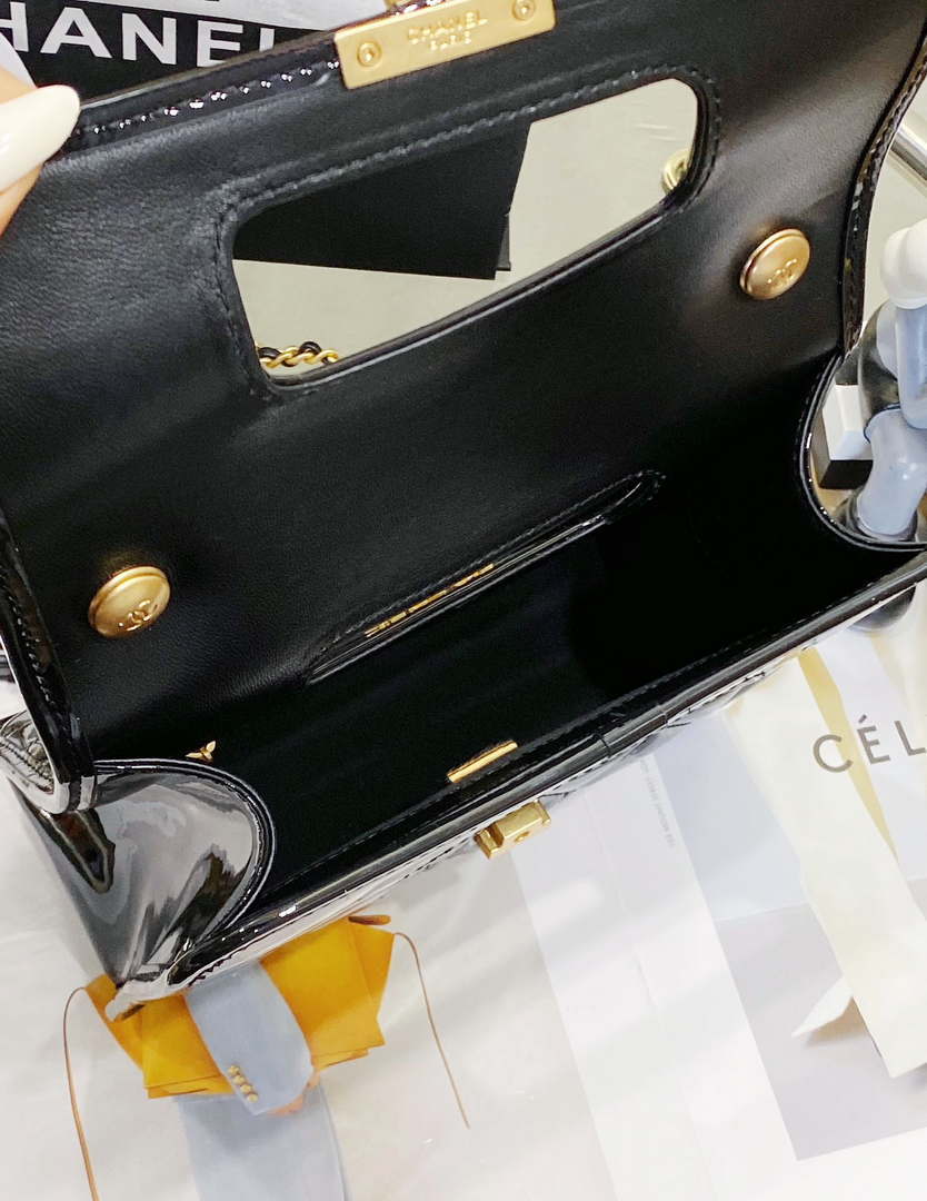 Chanel AS4025 Mini Flap bag with top handle patent calfskin gold tone metal Black - Default Title - View 4