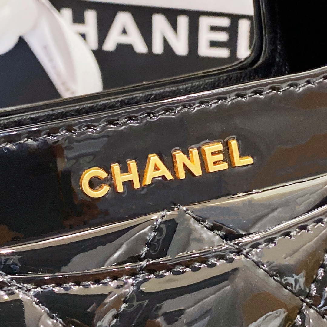 Chanel AS4025 Mini Flap bag with top handle patent calfskin gold tone metal Black - Default Title - View 6