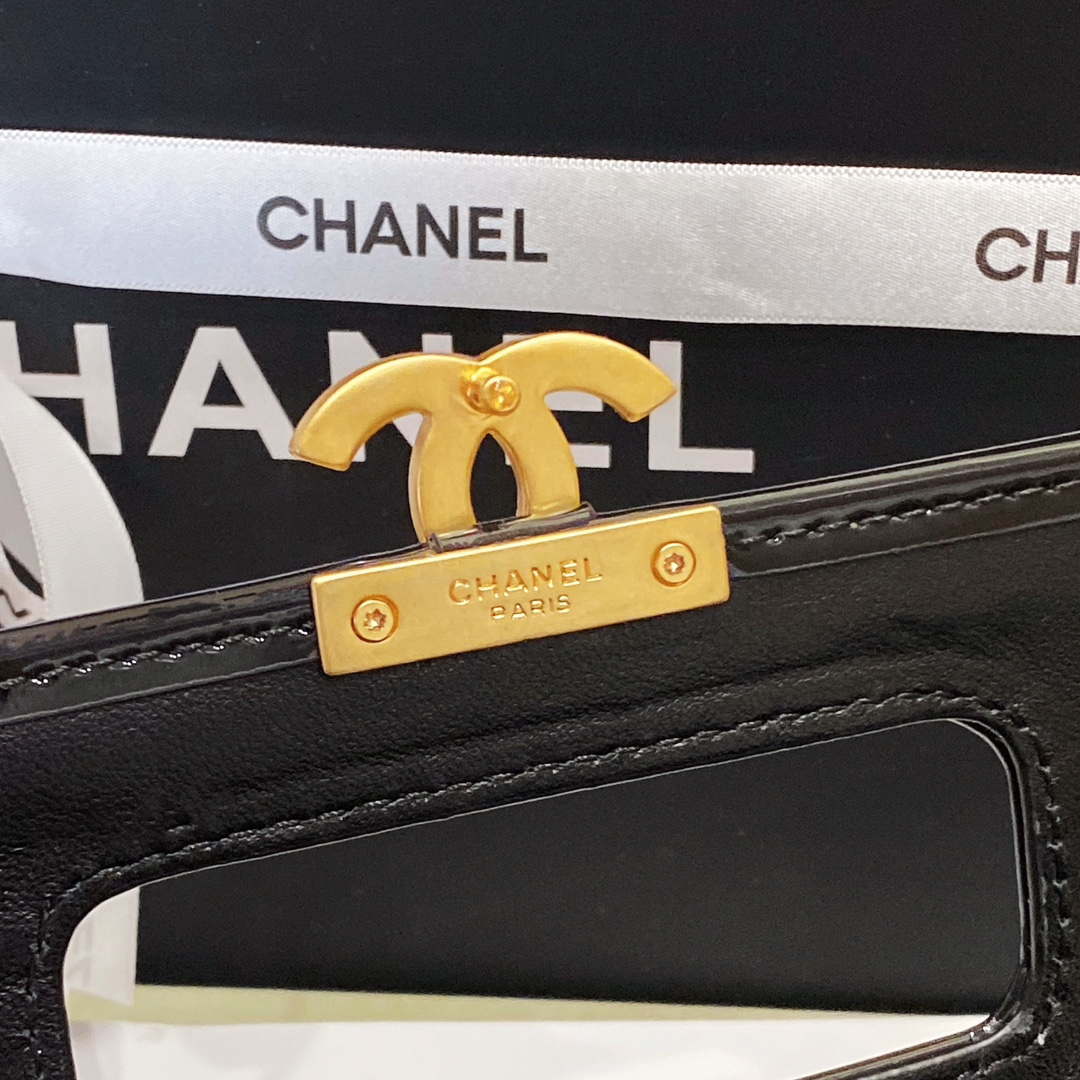 Chanel AS4025 Mini Flap bag with top handle patent calfskin gold tone metal Black