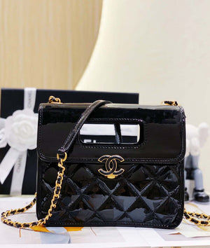 Chanel AS4025 Mini Flap bag with top handle patent calfskin gold tone metal Black - Default Title - View 9