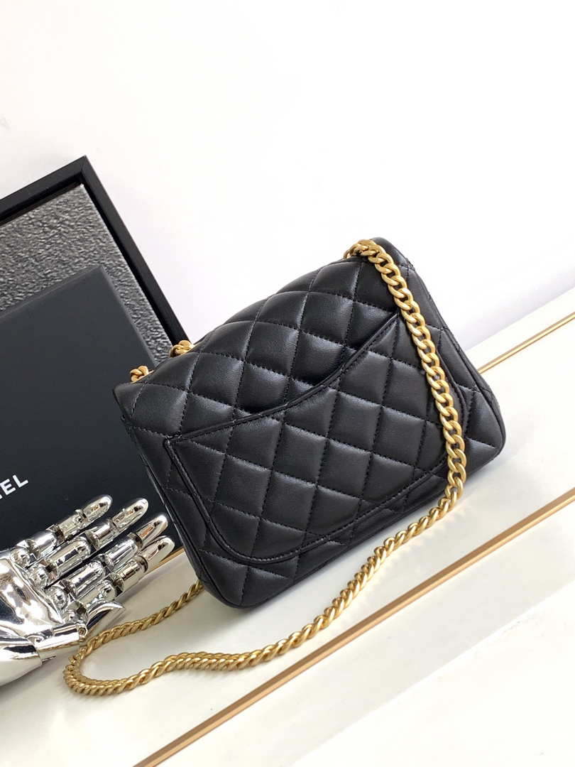 Chanel AS4040 Mini Flap Classic Bag 18 Woc Camellia Lambskin Black