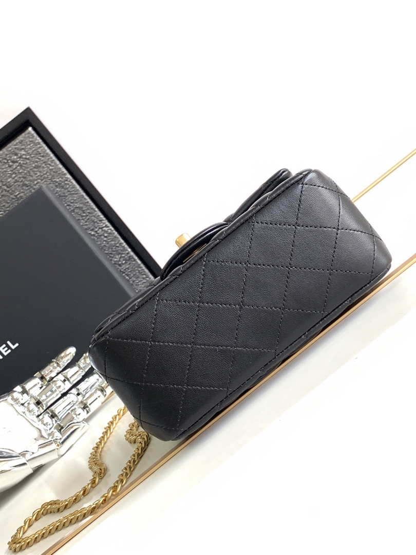 Chanel AS4040 Mini Flap Classic Bag 18 Woc Camellia Lambskin Black