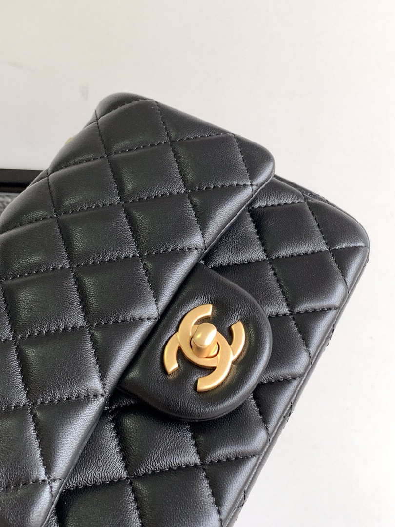 Chanel AS4040 Mini Flap Classic Bag 18 Woc Camellia Lambskin Black