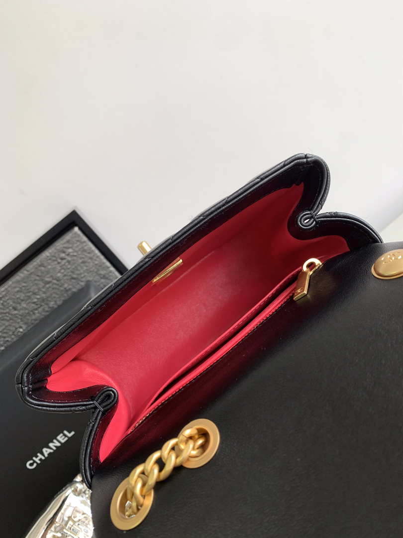 Chanel AS4040 Mini Flap Classic Bag 18 Woc Camellia Lambskin Black