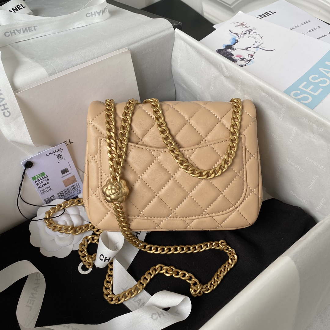 Chanel AS4040 Mini Flap Classic Bag 18 Woc Camellia Lambskin Apricot - Default Title - View 2