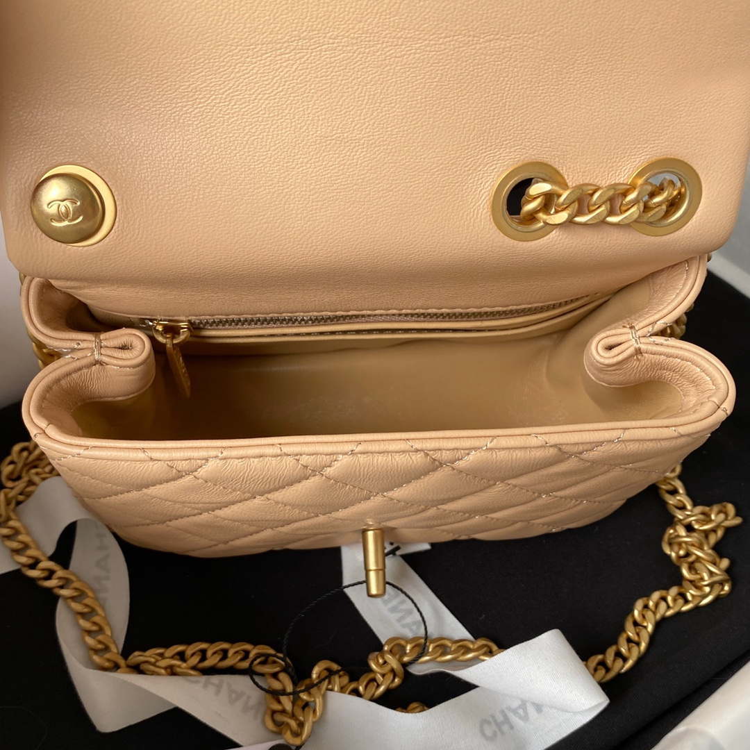Chanel AS4040 Mini Flap Classic Bag 18 Woc Camellia Lambskin Apricot - Default Title - View 7